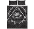 Black And White Eye of Providence Print Quilt Bed Set