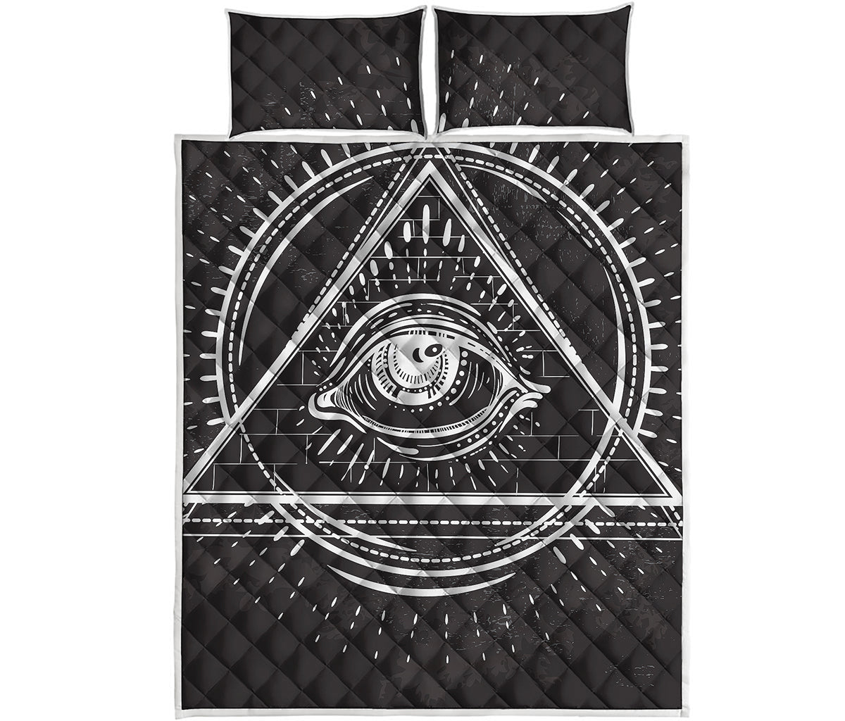 Black And White Eye of Providence Print Quilt Bed Set