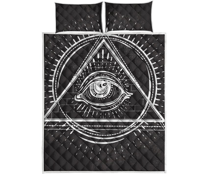 Black And White Eye of Providence Print Quilt Bed Set