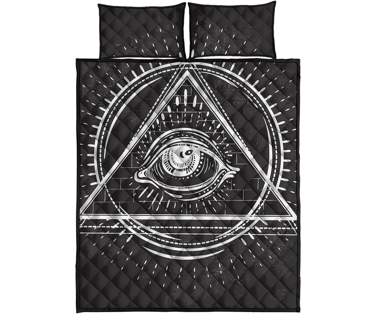 Black And White Eye of Providence Print Quilt Bed Set