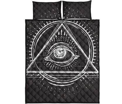 Black And White Eye of Providence Print Quilt Bed Set