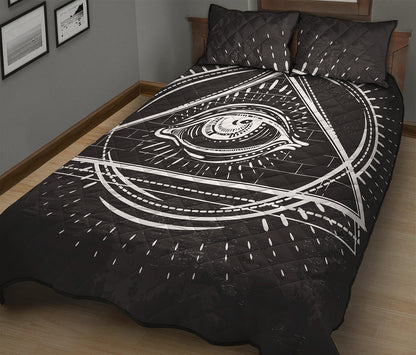 Black And White Eye of Providence Print Quilt Bed Set