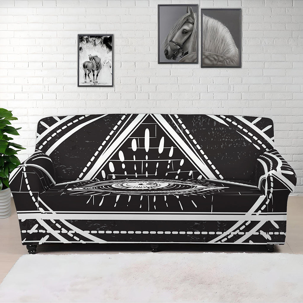 Black And White Eye of Providence Print Sofa Cover