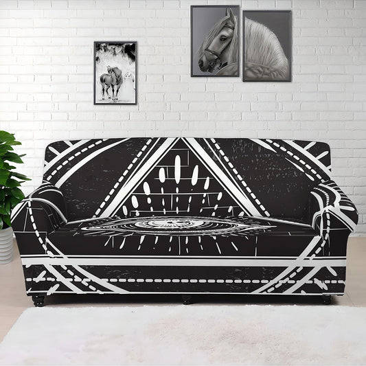 Black And White Eye of Providence Print Sofa Cover