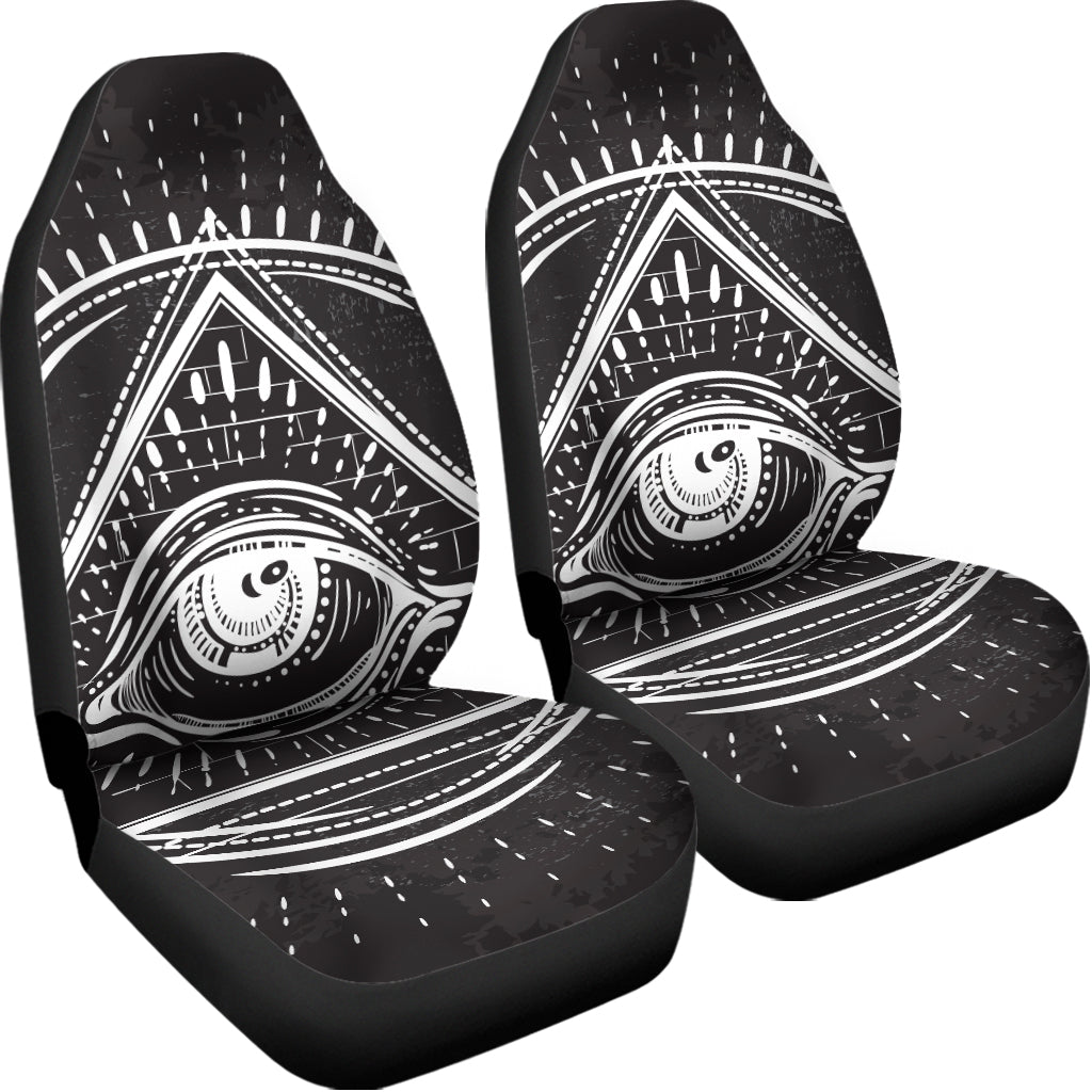 Black And White Eye of Providence Print Universal Fit Car Seat Covers