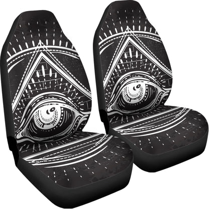 Black And White Eye of Providence Print Universal Fit Car Seat Covers