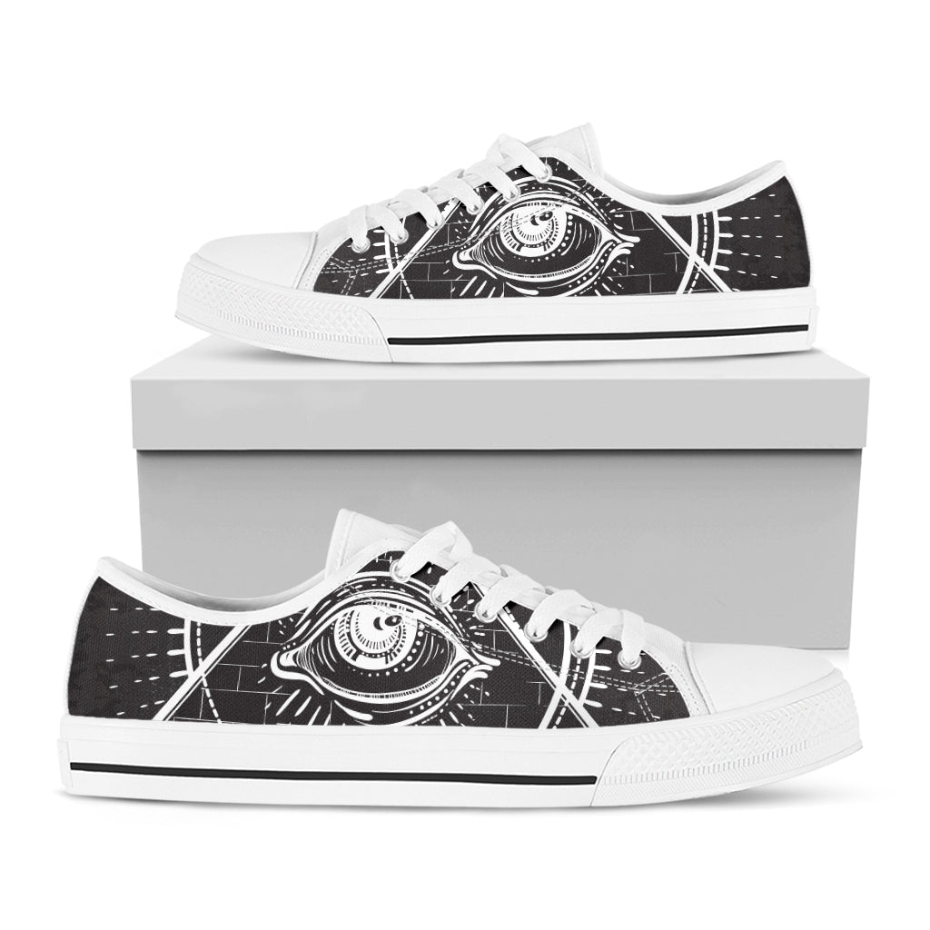 Black And White Eye of Providence Print White Low Top Shoes