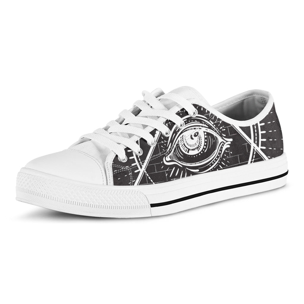 Black And White Eye of Providence Print White Low Top Shoes