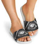 Black And White Eye of Providence Print White Slide Sandals