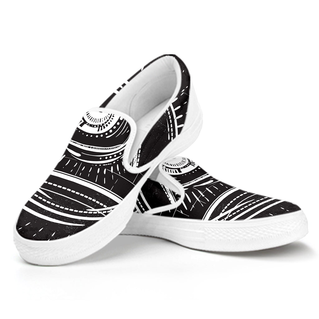 Black And White Eye of Providence Print White Slip On Shoes