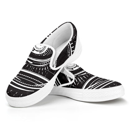 Black And White Eye of Providence Print White Slip On Shoes
