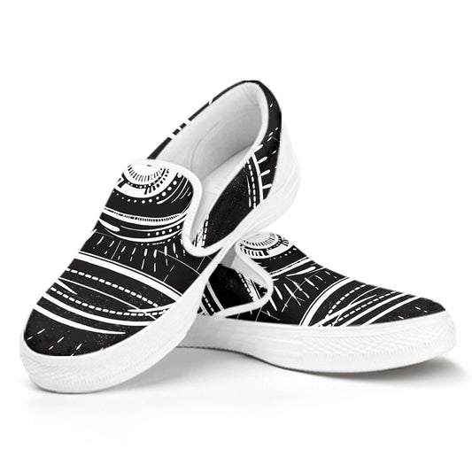 Black And White Eye of Providence Print White Slip On Shoes