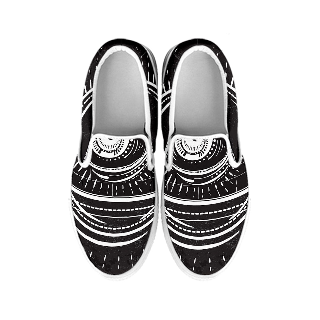 Black And White Eye of Providence Print White Slip On Shoes
