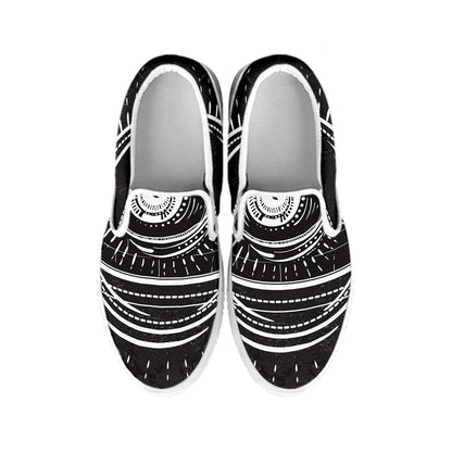 Black And White Eye of Providence Print White Slip On Shoes