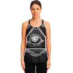 Black And White Eye of Providence Print Women's Racerback Tank Top