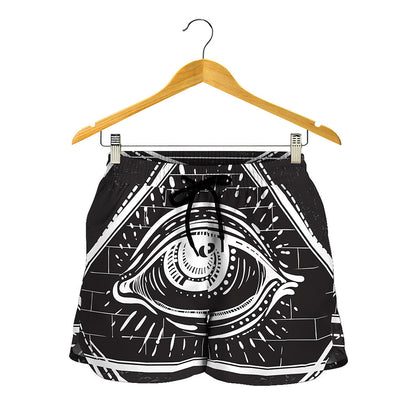 Black And White Eye of Providence Print Women's Shorts
