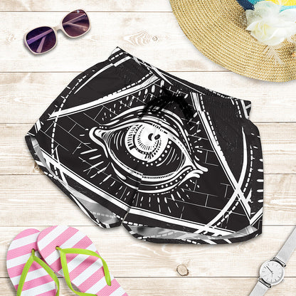 Black And White Eye of Providence Print Women's Shorts