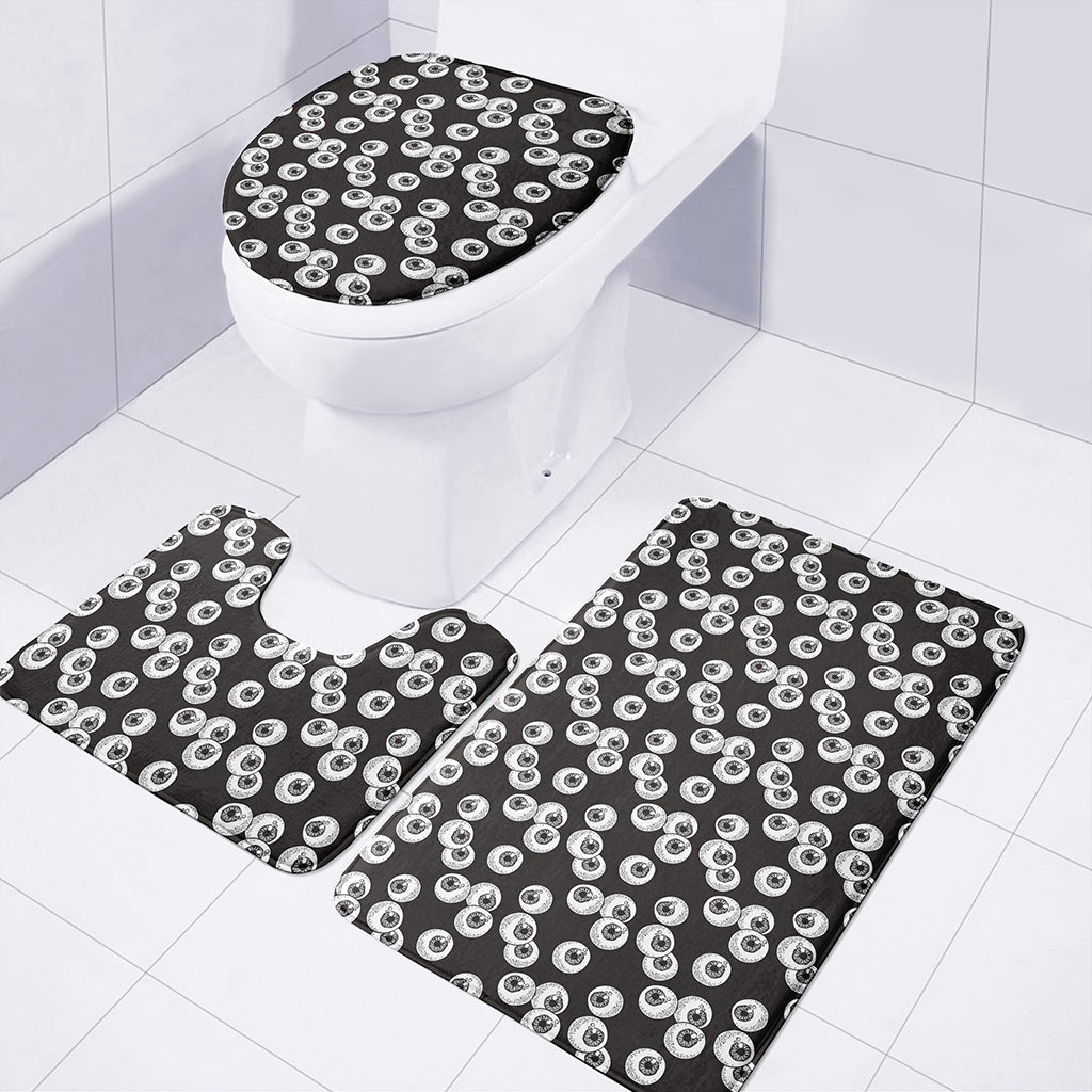 Black And White Eyeball Pattern Print 3 Piece Bath Mat Set