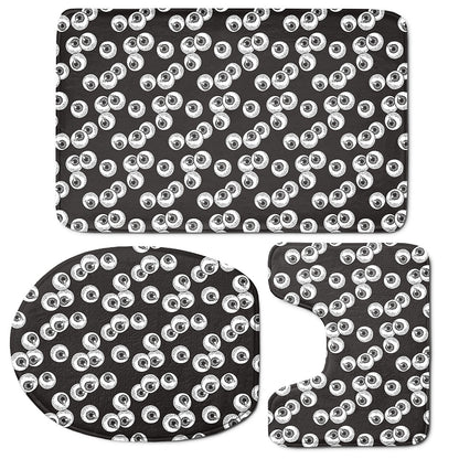Black And White Eyeball Pattern Print 3 Piece Bath Mat Set
