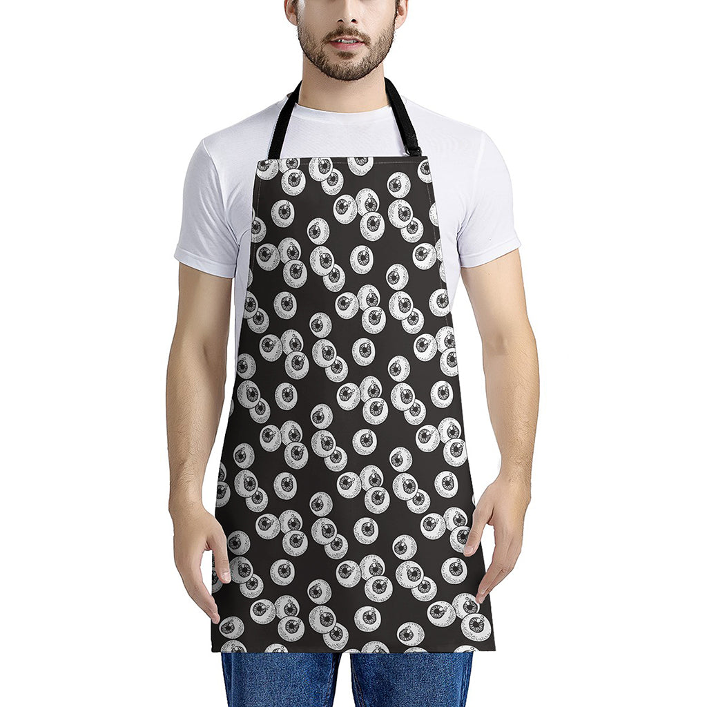 Black And White Eyeball Pattern Print Apron