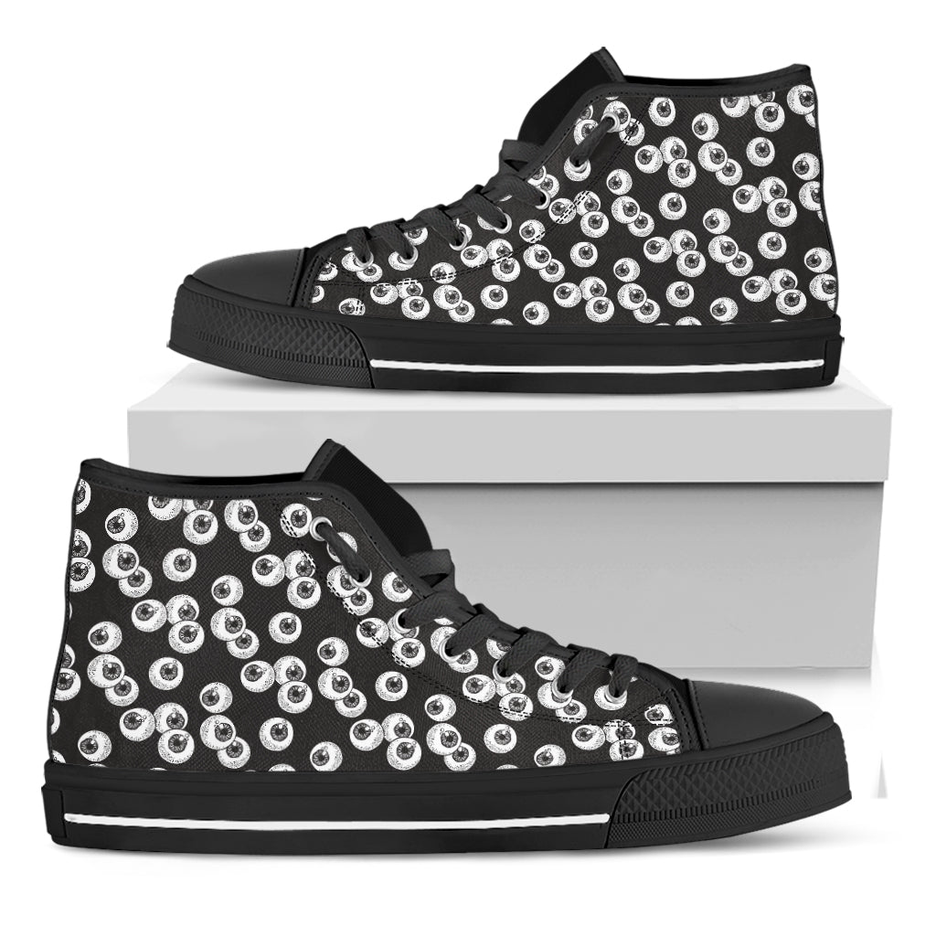 Black And White Eyeball Pattern Print Black High Top Shoes