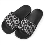 Black And White Eyeball Pattern Print Black Slide Sandals