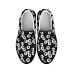 Black And White Eyeball Pattern Print Black Slip On Shoes