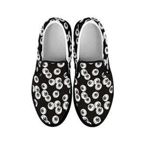 Black And White Eyeball Pattern Print Black Slip On Shoes