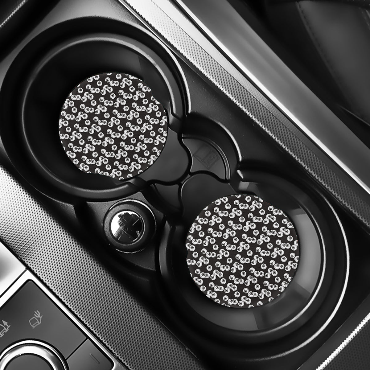 Black And White Eyeball Pattern Print Car Coasters