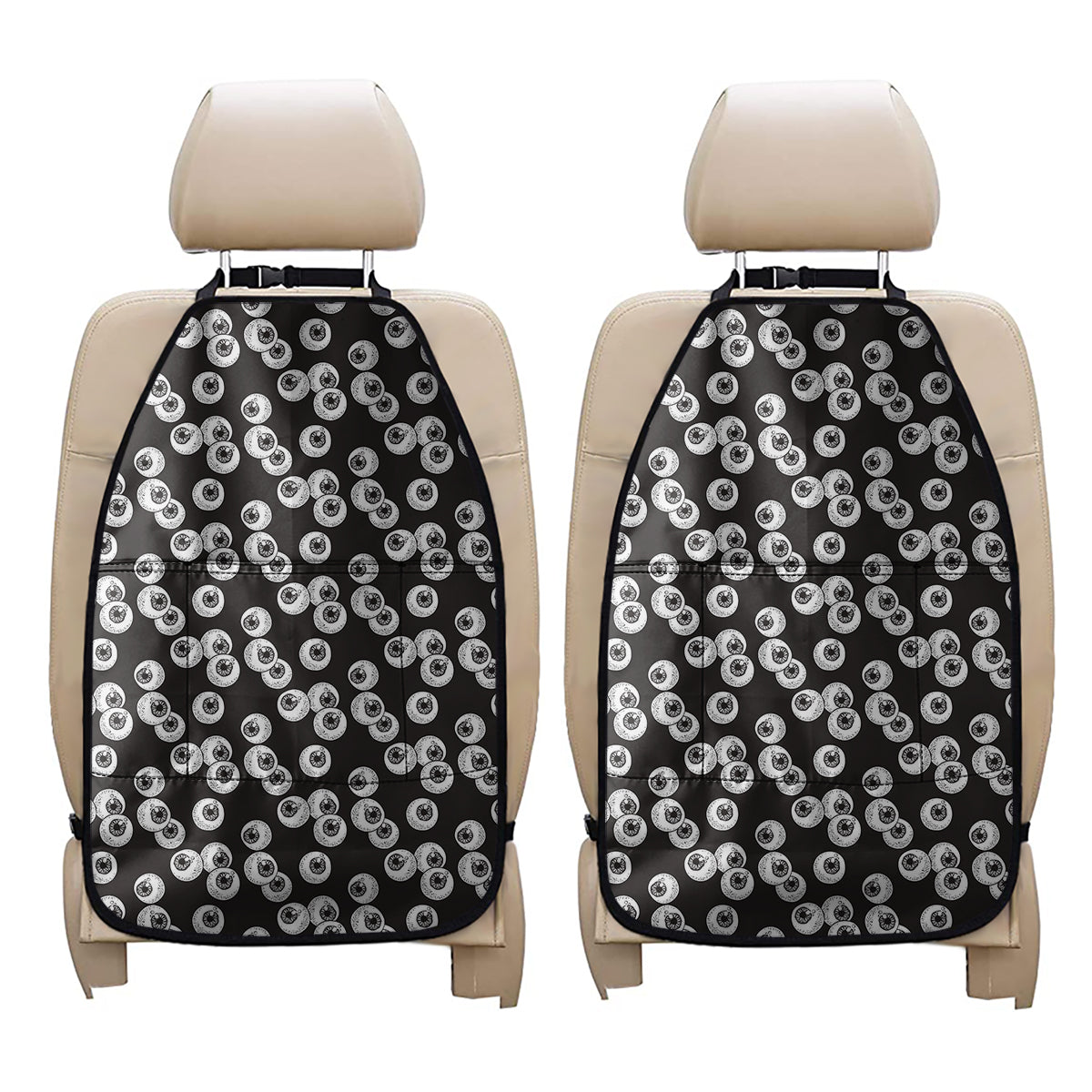 Black And White Eyeball Pattern Print Car Seat Organizers