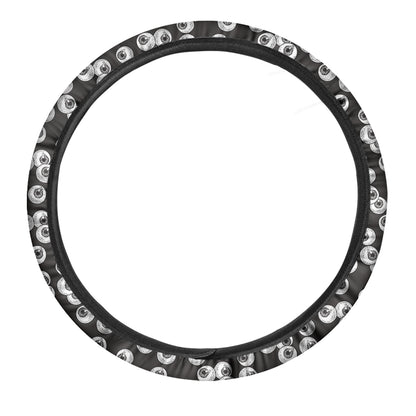 Black And White Eyeball Pattern Print Car Steering Wheel Cover