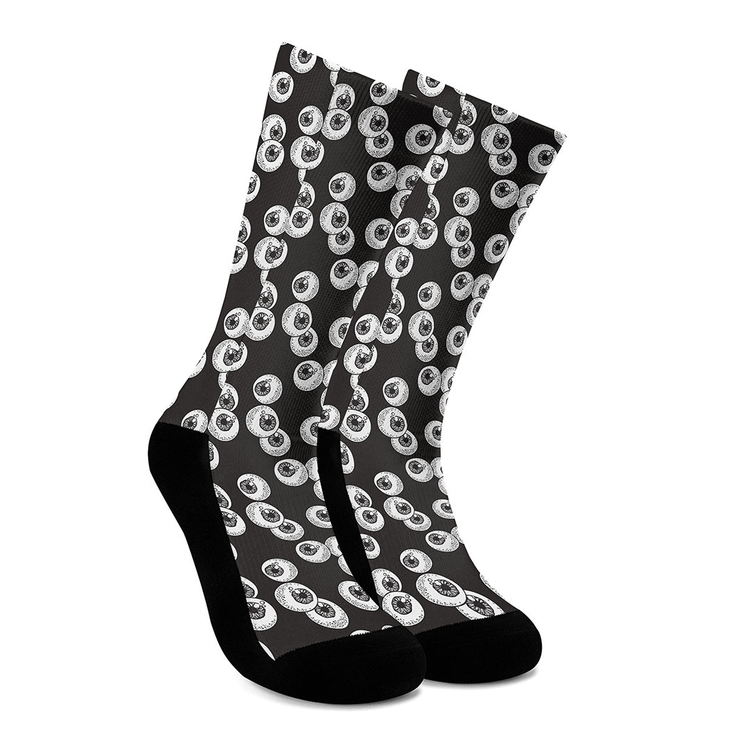 Black And White Eyeball Pattern Print Crew Socks