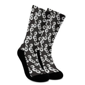 Black And White Eyeball Pattern Print Crew Socks