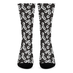 Black And White Eyeball Pattern Print Crew Socks