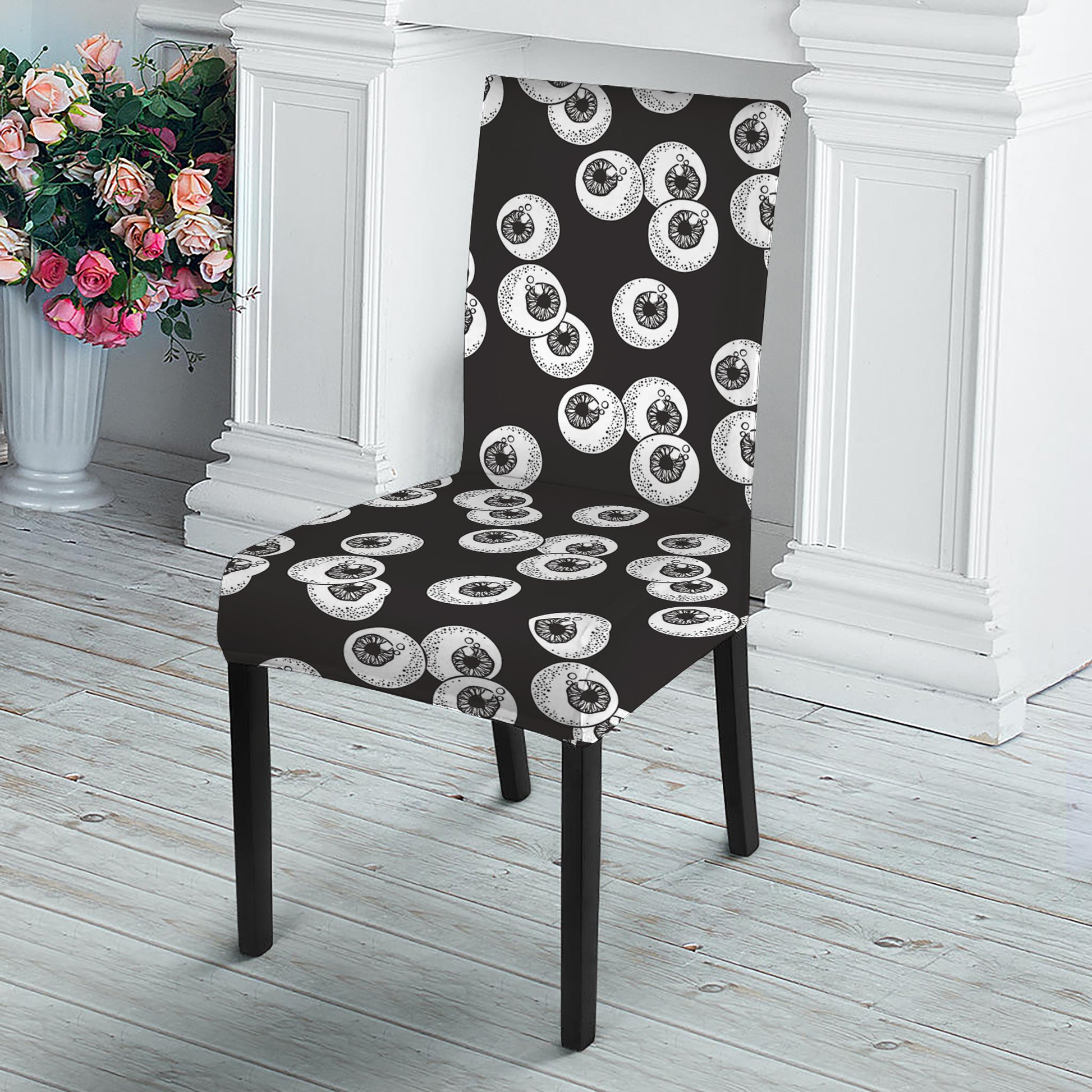 Black And White Eyeball Pattern Print Dining Chair Slipcover