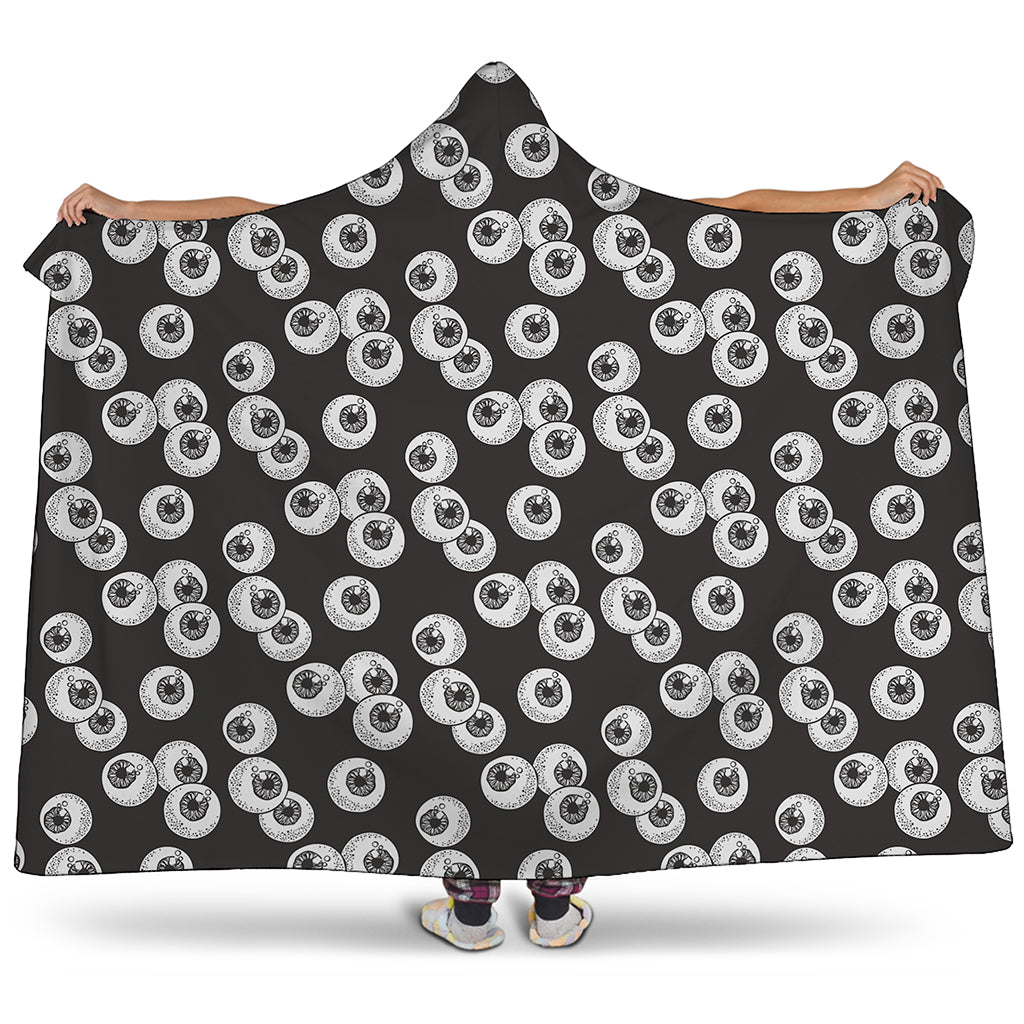 Black And White Eyeball Pattern Print Hooded Blanket