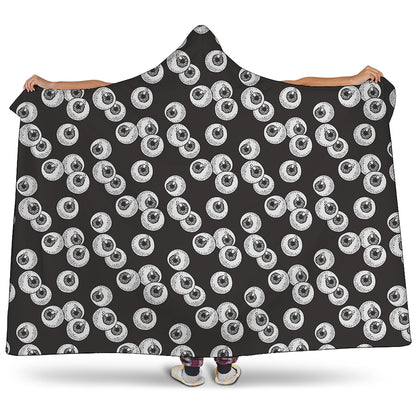 Black And White Eyeball Pattern Print Hooded Blanket