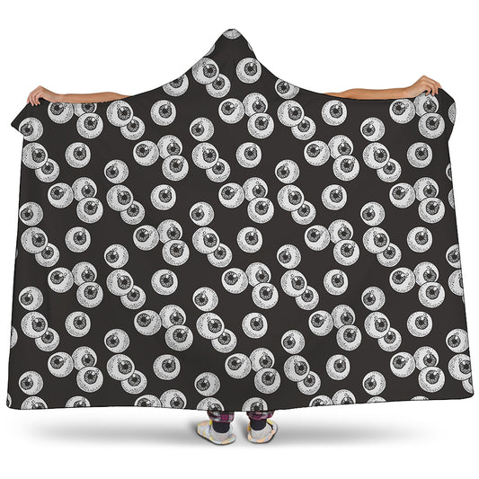 Black And White Eyeball Pattern Print Hooded Blanket