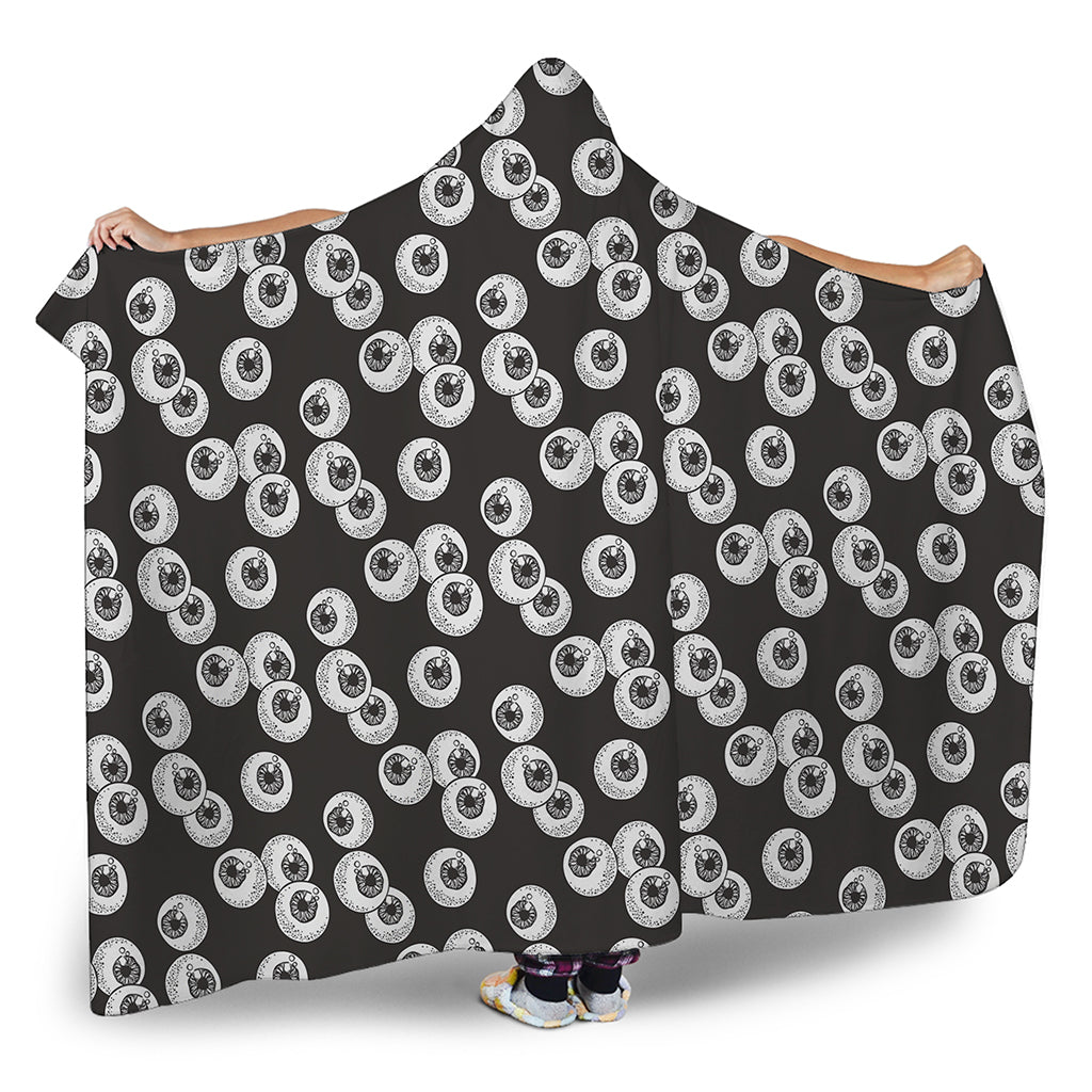 Black And White Eyeball Pattern Print Hooded Blanket