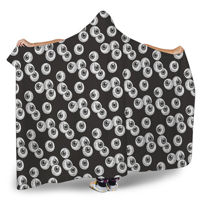 Black And White Eyeball Pattern Print Hooded Blanket