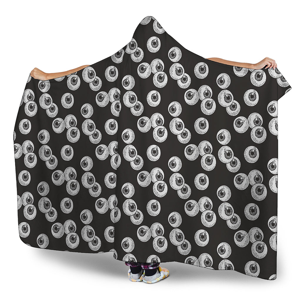 Black And White Eyeball Pattern Print Hooded Blanket
