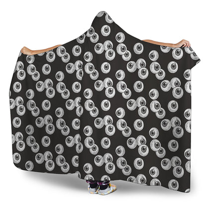 Black And White Eyeball Pattern Print Hooded Blanket