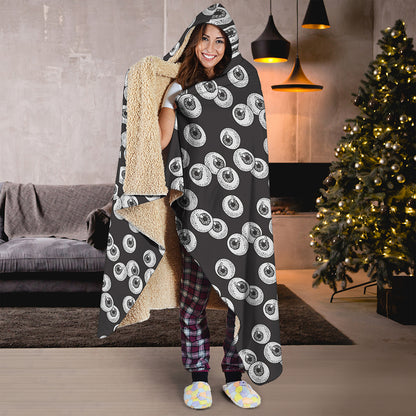 Black And White Eyeball Pattern Print Hooded Blanket