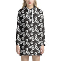 Black And White Eyeball Pattern Print Pullover Hoodie Dress