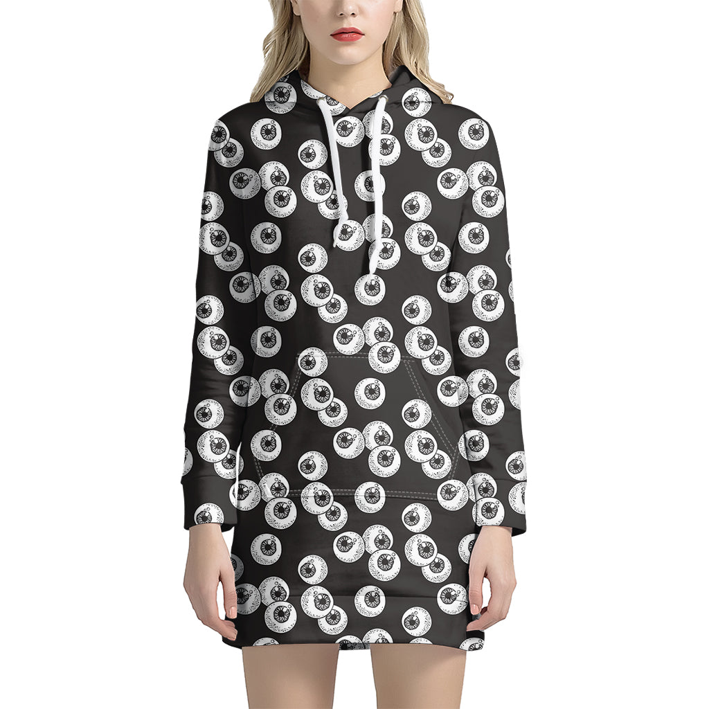 Black And White Eyeball Pattern Print Hoodie Dress