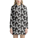 Black And White Eyeball Pattern Print Hoodie Dress