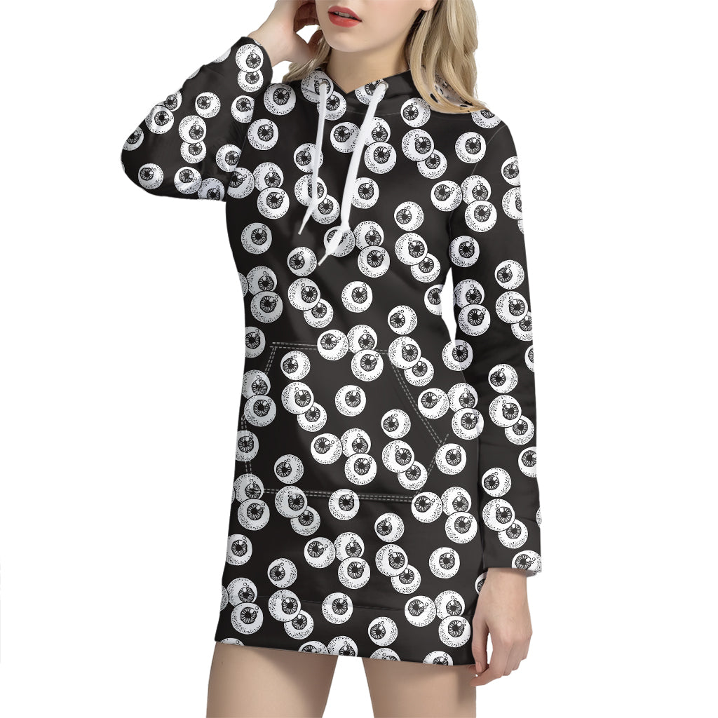 Black And White Eyeball Pattern Print Hoodie Dress