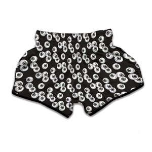 Black And White Eyeball Pattern Print Muay Thai Boxing Shorts