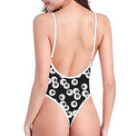 Black And White Eyeball Pattern Print One Piece High Cut Swimsuit