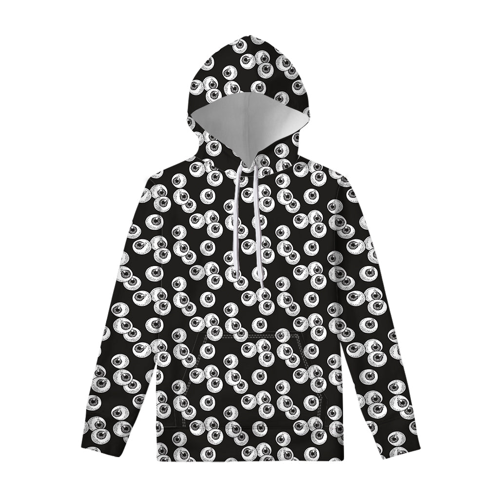 Black And White Eyeball Pattern Print Pullover Hoodie